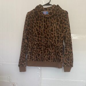 Blue Riot Leopard Print Fuzzy Hoodie